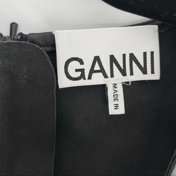 Ganni Puff Sleeve V Neck 100% Lamb Leather Dress - Picture 4 of 13